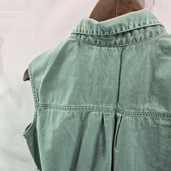 Vintage Shirt Womens Medium Green Tank Snap Sleeveless Shirt 90s Seafoam Muscle - Picture 9 of 12